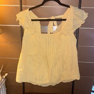 True Craft Yellow Flutter Sleeve Blouse with Ruffled Tie Front